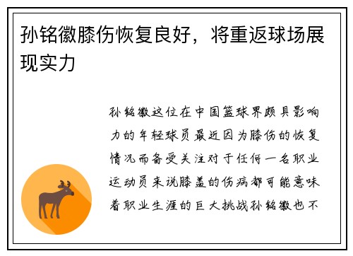孙铭徽膝伤恢复良好，将重返球场展现实力